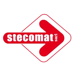 Stecomat Fast logo: red and white arrow-shaped emblem with the brand name 'stecomat fast' in white on red background.